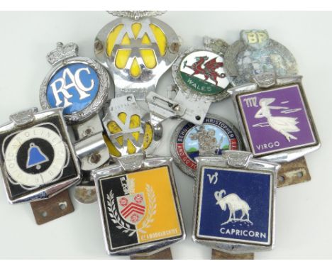 TEN CAR GRILL BADGES including vintage RAC, two  AA, Radio Caroline Club ETC