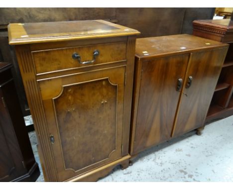 REPRODUCTION WALNUT HI-FI CABINET, together with a vintage mahogany record cabinet