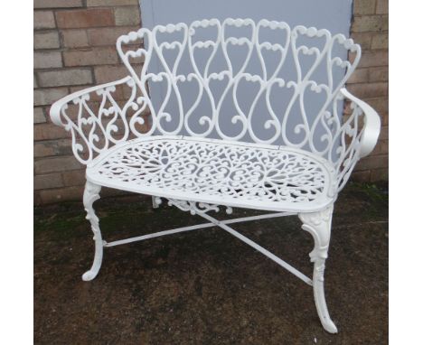 WHITE PAINTED METAL TWO SEATER GARDEN BENCH (outside)
