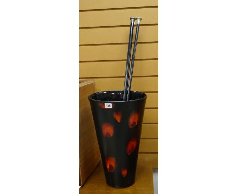 MODERN CERAMIC STICK STAND / PLANTER, together with two walking canes, one with a hallmarked silver handle