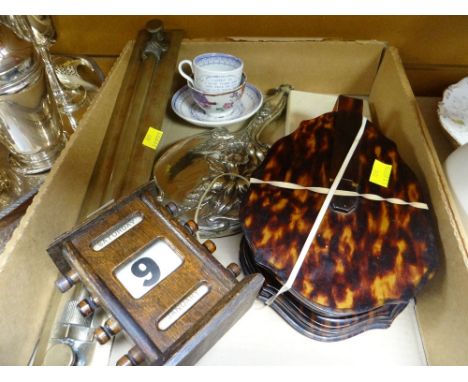 ASSORTED COLLECTABLES includes vintage wooden desk calendar, art nouveau style mirror ETC