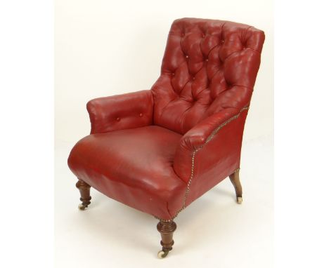 VINTAGE CANE WORK TWO-SEATER SETTEE / VINTAGE BUTTONED RED LEATHER ARMCHAIR / TWO PAIRS OF CHAIRS