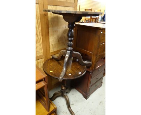 TWO ANTIQUE CIRCULAR TOPPED OAK WINE (side table) TABLES