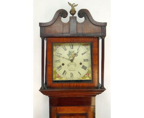 19TH CENTURY 8-DAY LONGCASE CLOCK the case in mixed wood, the painted dial inscribed Thomas... of Monmouth, weights, pendulum