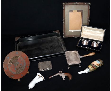 Mixed Lot, To Include 75 Year Calendar, Letter Holder With Silver Mount, Pipe, Boxed Napkin Rings, Etc 