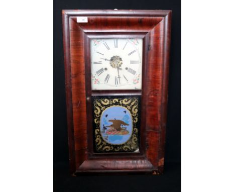 American Boxed Wall Clock, 30 Hour Movement, White Zinc Painted Dial, Double Weighted, By E N Welch, Forestville Conn. 