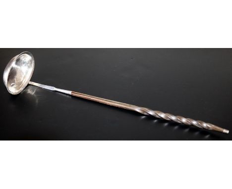 Scottish Coin Silver Bowled Barley Twist Horn Handled Toddy Ladle, Unmarked