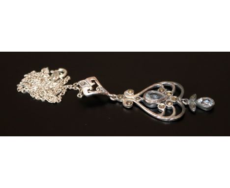 Silver Marcasite Light Blue Stoned Pendant On Silver Chain 