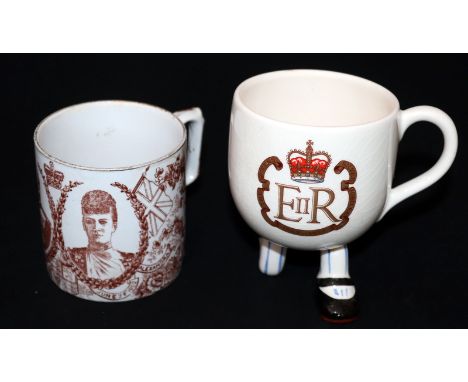 Royal Interest; Carlton Ware Elizabeth II Silver Jubilee Kneeling Cup With Script Mark, With A Commemorative Edward VII Coron