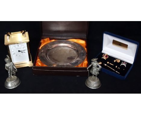 Mixed Lot, To Include Pair Of Metal Soldiers, A Cole The Jewellers Mantle Clock, A Stefani Bologna Metal Plate Inscribed 'Bol