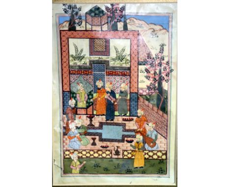 Antique Miniature Persian Manuscript Depicting The sultan With His Court, Arabic Script To The Verso, Probably A Page From A 