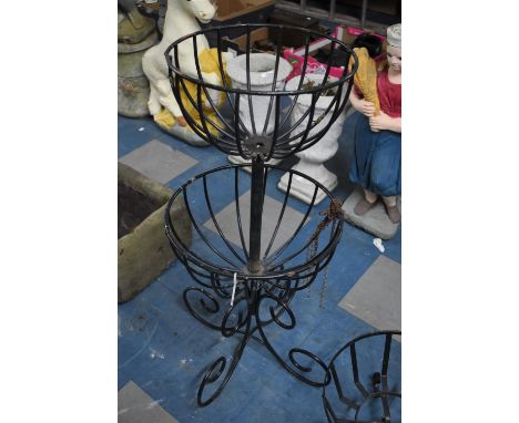 A Two Tier Metal Plant Stand, Supported on Scrolled Quadrant Base, 91cms high 