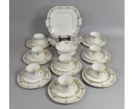 An Early 20th Century Aynsley Black and Gilt Laurel Wreath Trim Decorated Service to Comprise Eight Cups and Saucers, Two Cak