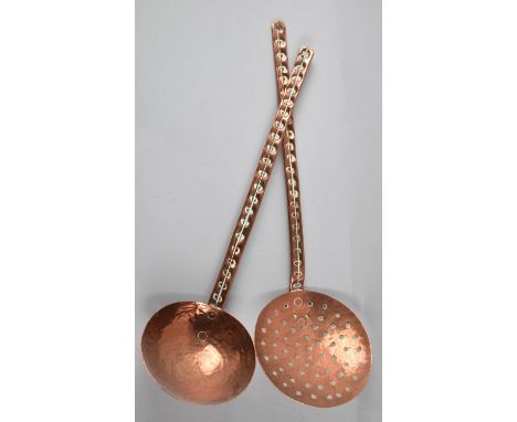 Two Hand Beaten Copper North African Items, Skimmer and Ladle, 40cms Long 