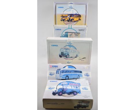 A Collection of Five Boxed Corgi Classic Buses and Commercial Vehicle 