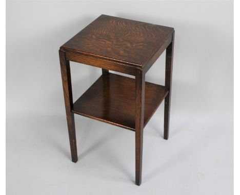 A Mid 20th Century Oak Plant Stand with Stretcher Shelf on Tapering Square Supports, 35cm Square 