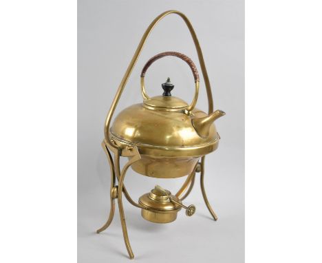 An Arts and Crafts Brass Spirit Kettle on Stand, Base Stamped for William Soutter and Sons, Complete with Burner 