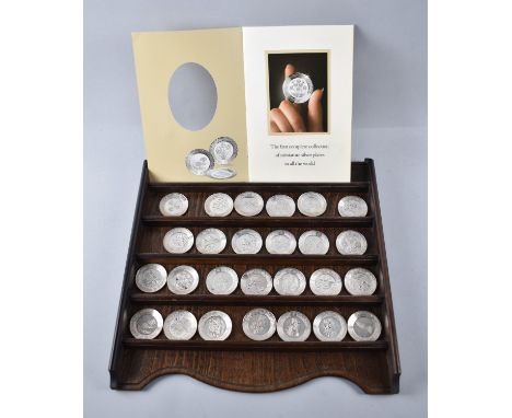 A Limited Edition Set of 26 Silver Miniature Plates, Floral Alphabet, with Display Stand and Leaflet 