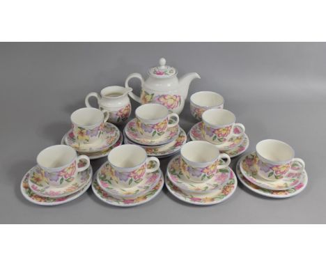 A Royal Doulton Expressions Bloom Tea Set to comprise Eight Cups, Saucers and Side Plates, Teapot, Sugar Bowl and a Jug 