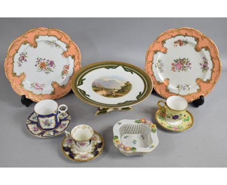 A Collection of Various Ceramics to include 19th Century Hand Painted Tazza on Tripod Foot (AF) Cabinet Plates (Pair), Coalpo