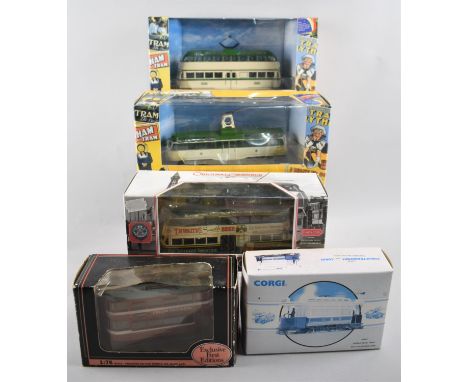 A Collection of Five Boxed Corgi and Other Diecast Tram Models 