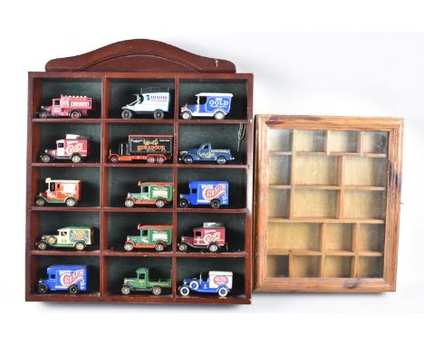 A Modern Wall Hanging Display containing 15 Diecast Models of Vintage Vans together with a Small Wall Hanging Display Case 