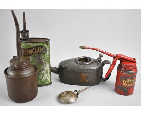 A Collection of Five Various Vintage Oil Cans 