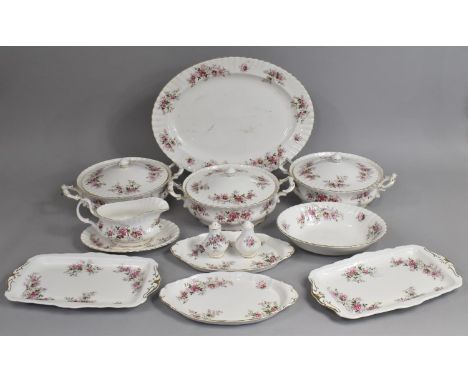 A Collection of Various Royal Albert Lavender Rose Dinnerwares to comprise Three Lidded Tureens, Trays, Platter, Sauce Boat o