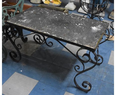 A Wrought Iron Reconstituted Rectangular Topped Garden Low Table/Stand, 52.5cms Wide and 53cms High 