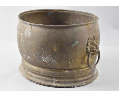 A Mid 20th Century Brass and Oval Planter with Lion Mask Ring Handles, 23cms Wide 