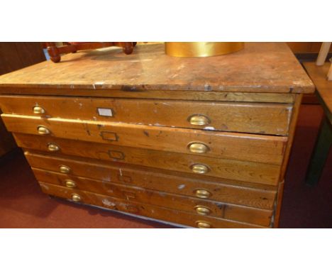A vintage oak plan chest size AO, 6 drawers brass cup handles