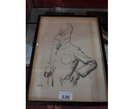 An original low cartoon framed and glazed print possibly George Bernard Shaw, 33 x 24cm 