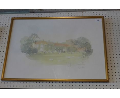 Hugh Casson a coloured print of a landscape green, pencil signed lower right, glazed and gilt framed 41cm x 59cm 