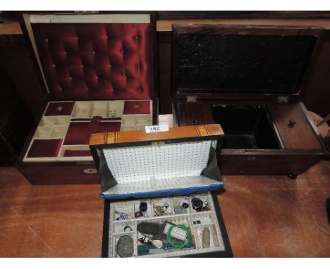 A selection of wooden boxes including jewellery and divided tea caddy
