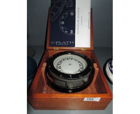 A ships or similar compass by C Plath Hamburg with gimble and case no. 20388