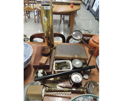 A selection of curios and hardware including Pifco and compass
