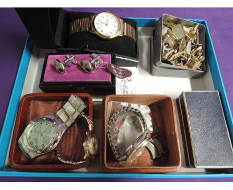 A selection of gents cufflinks, wrist watches etc and a lady's wrist watch