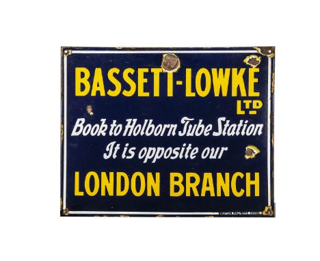A rare early 20th Century full-size original Bassett-Lowke enamel Advertising Sign, measuring approx 20" x 16" and manufactur