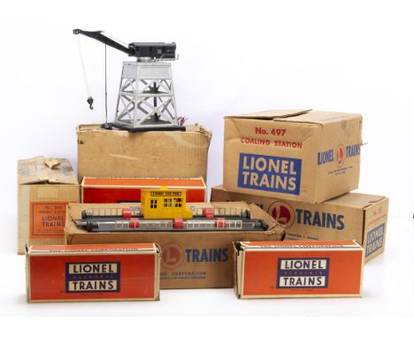 Vintage Lionel American O Gauge Trackside Buildings and Accessories, a boxed collection  497 Coaling Station, 3356 Operating 