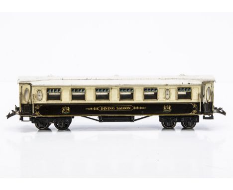 An uncommon Märklin 0 Gauge LNWR Dining Saloon, ref 2890, approx 14" over buffers, in brown and ivory with white roof, 'Dinin