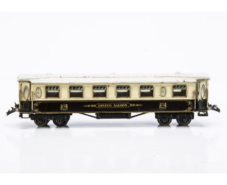 An uncommon Märklin 0 Gauge LNWR Dining Saloon, ref 2890, approx 14" over buffers, in brown and ivory with white roof, 'Dinin