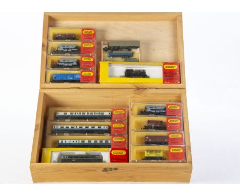 Hornby Minitrix N Gauge Locomotives and Rolling Stock, two boxed locomotives, 201 steam tank locomotive 47160 in BR black (wo