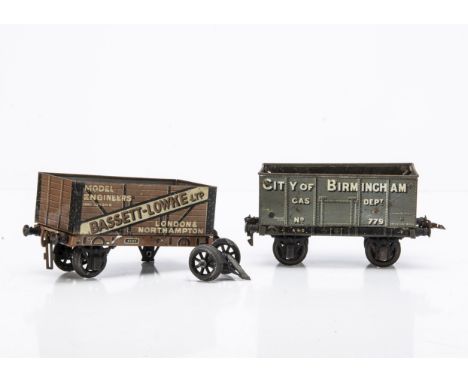 Two Bassett-Lowke Gauge 1 Private Owner Wagons, a Bassett-Lowke coal wagon in light brown with cream flash, No 6285, lithogra