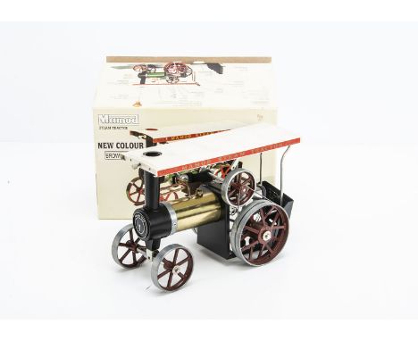 A boxed late-issue Brown/Gold Mamod TE1a Traction Engine, with unpainted brass boiler and brown wheels/flywheel, dated 27 Nov