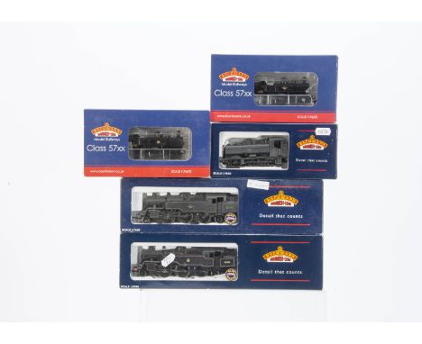 Bachmann OO Gauge Steam Locomotives, five boxed BR examples all in black livery, 32-203 Pannier 4666 (weathered), Class 57xx 
