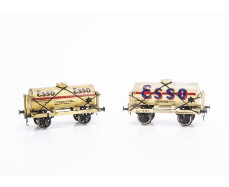 Two Milbro 0 Gauge 'Esso' Tank Wagons, both in buff with blue and red lettering, No. 39817 with large Esso logo to tank and '