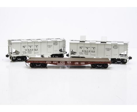 Three Gauge 1 finescale American Freight Wagons by Samhongsa (Korea) for Garden Railway Co, Two NYCRR covered hopper cement w
