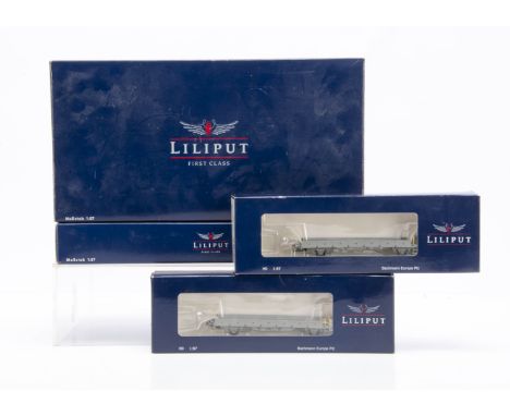 Liliput by Bachmann HO Gauge BLS Car Transport Wagons, a boxed group, two LT40074 packs each containing two Autotransport Wag