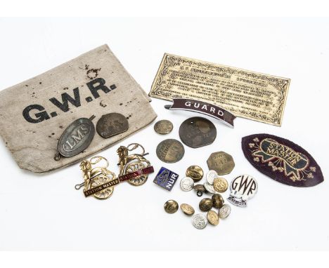 Railway Cap Badges, Buttons, Tokens and Other Items, two BR brass lion over wheel cap badges with enamelled bars Station Mast