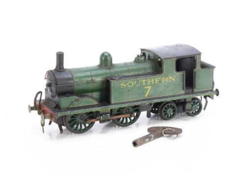 A Leeds Model Co 0 Gauge clockwork SR 'T1' class 0-4-4 Tank Locomotive,  the body in original SR malachite green as No. 7, wi